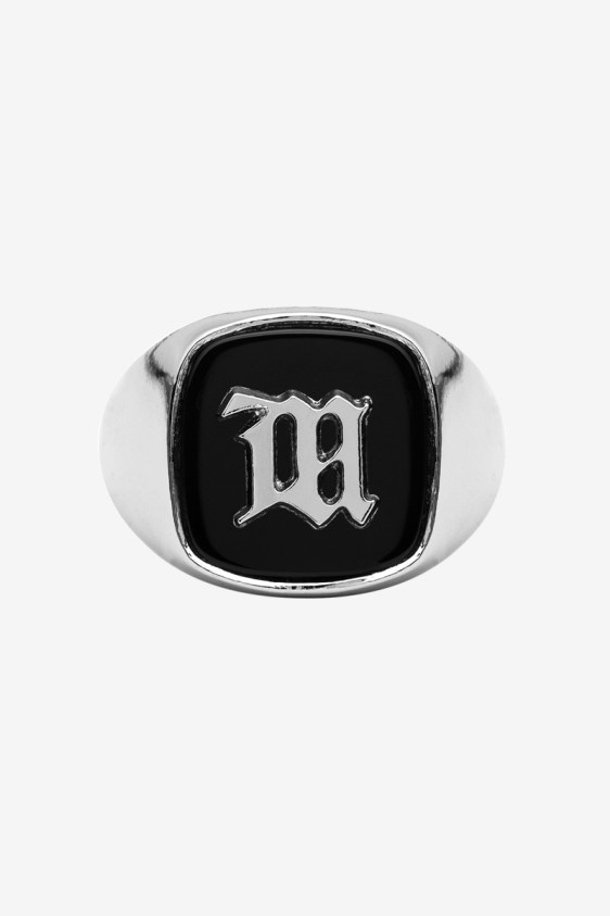 Monogram Silver And Onyx Ring