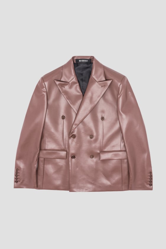 Vegan Leather Double Breasted Blazer