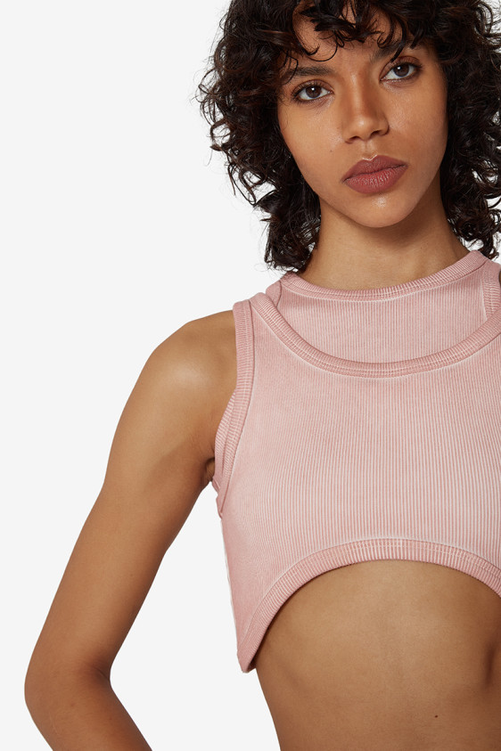 X Double Layered Ribbed Cropped Tank