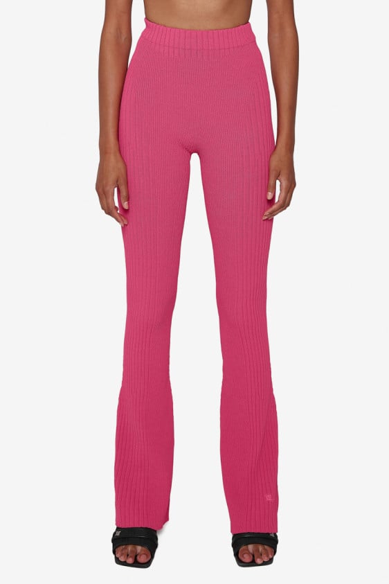 Knitted Flared High Waisted Trousers Pink