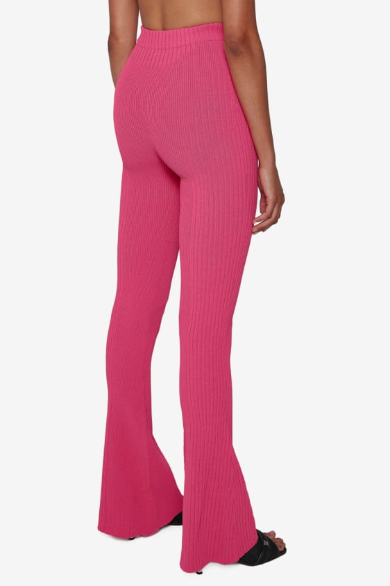 Knitted Flared High Waisted Trousers Pink