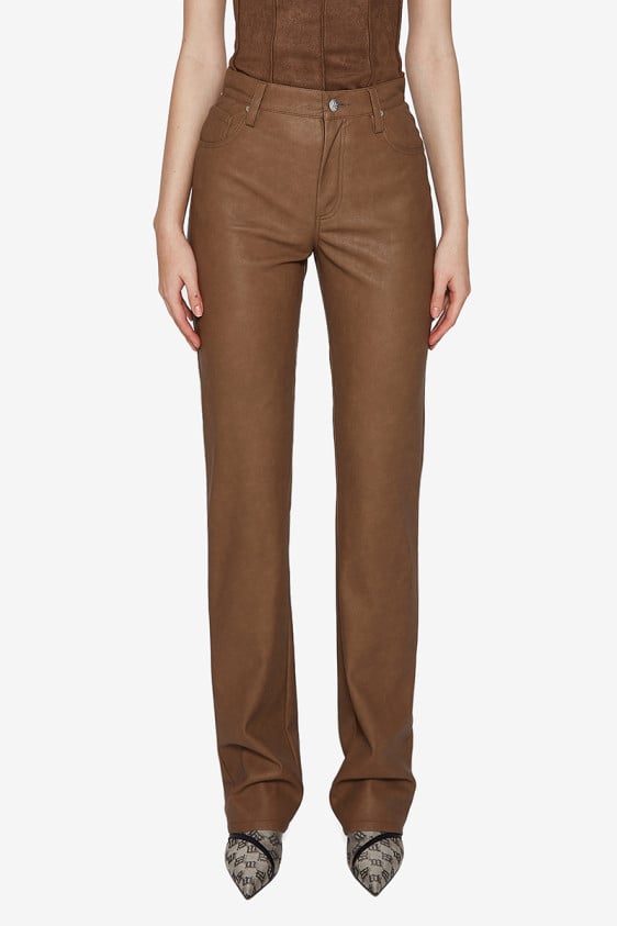 Vegan Leather Trousers Brown