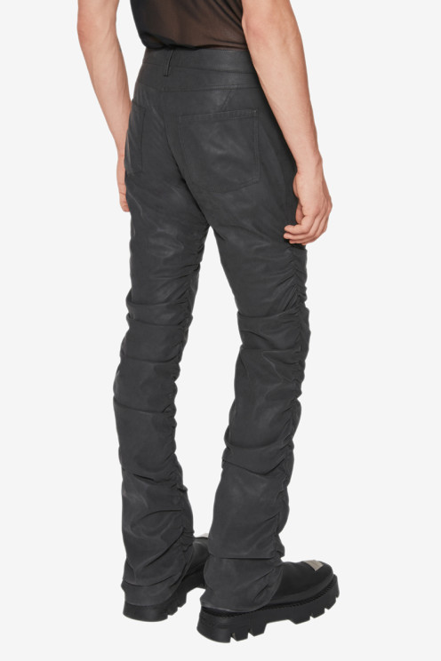 Vegan Leather Ruched Trousers Faded Black
