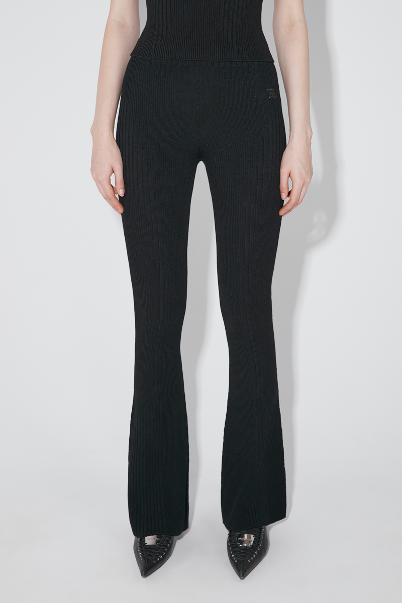 Knitted Seamless Flared High Waisted Pants Black