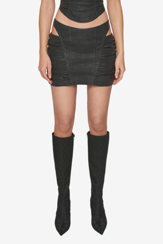 Faded Vegan Leather Ruched Mini Skirt
