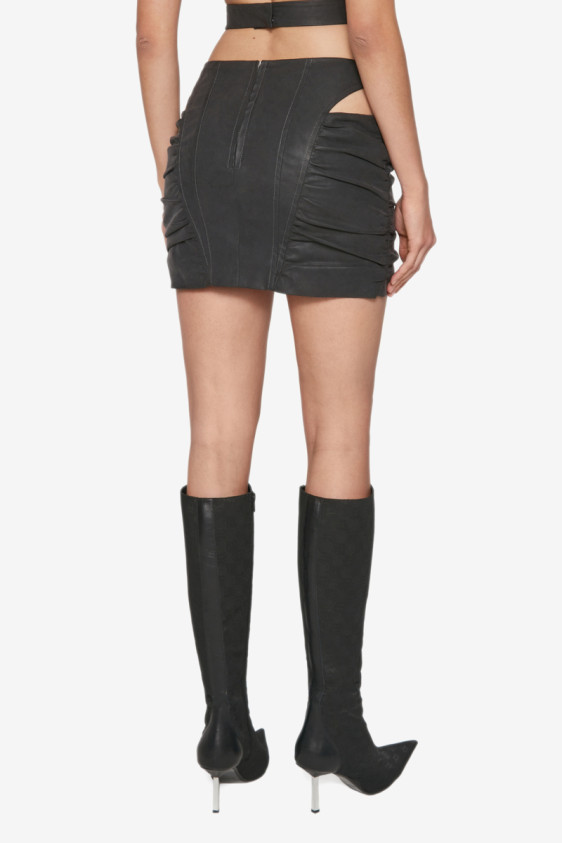 Faded Vegan Leather Ruched Mini Skirt