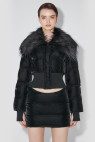 Velvet Latex Cropped Puffer Jacket With Fur