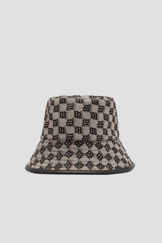 Leather-Trimmed Monogram Bucket Hat Beige