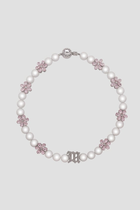 Flowers And Pearls Necklace Silver
