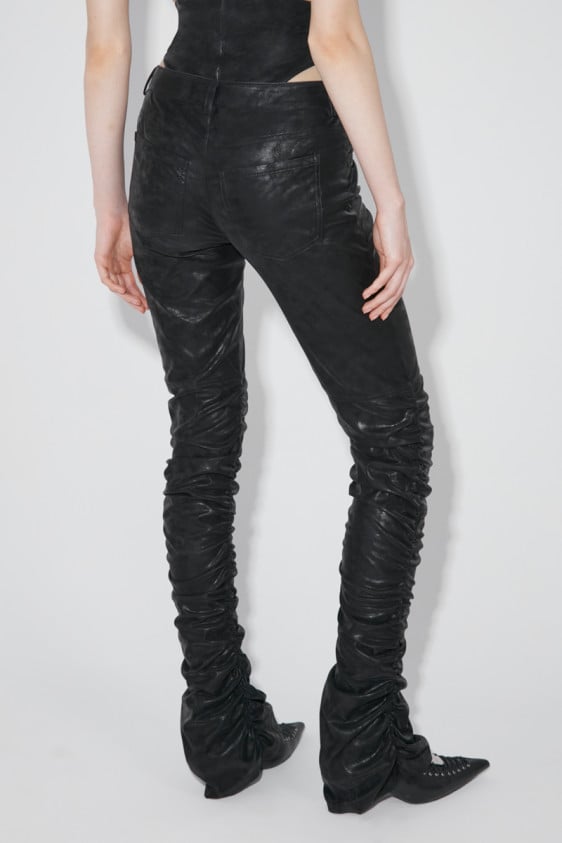 Faded Faux Leather Ruched Trousers
