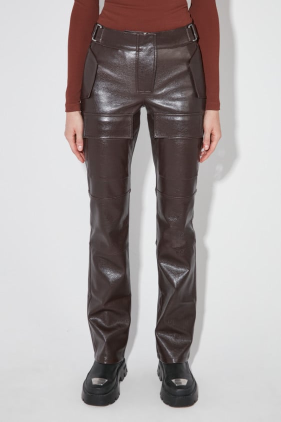 Faux Leather Moto Trousers Brown