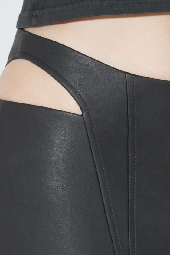 Matte Faux Leather Cut Out Mini Skirt