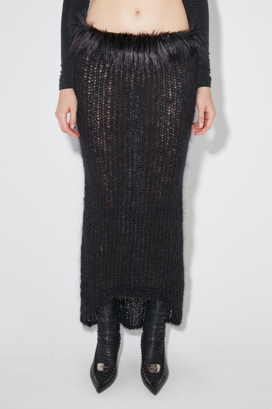 Knitted Long Skirt With Trimming Black