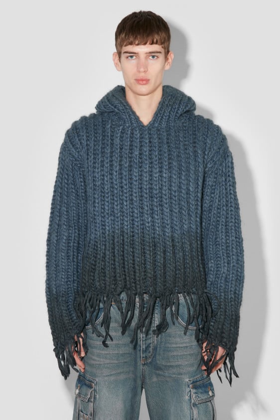 Coated Bulky Knitted Hoodie
