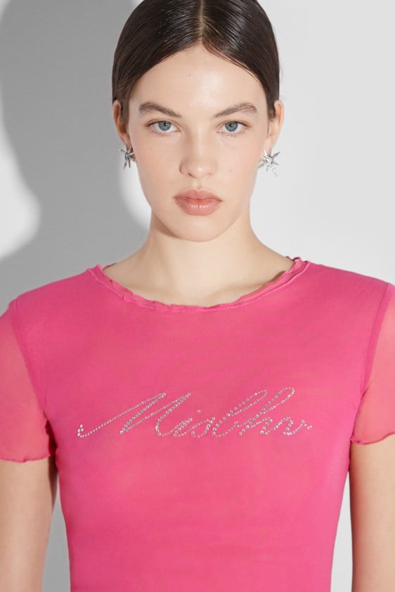 Misbhv Crystal Mesh Baby T-Shirt Pink