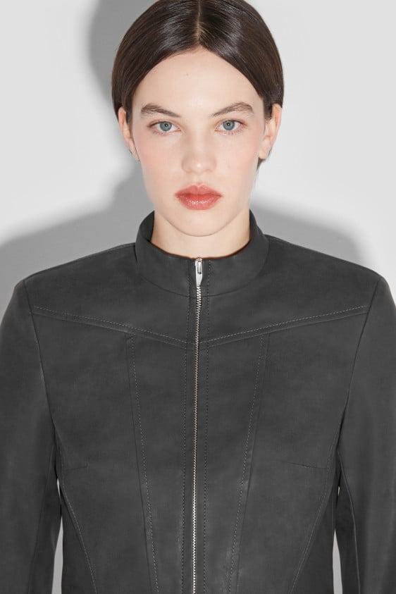 Faded Faux Leather Jacket Black