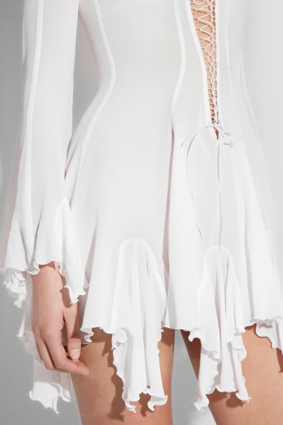 Laced Chiffon Mini Dress Off White