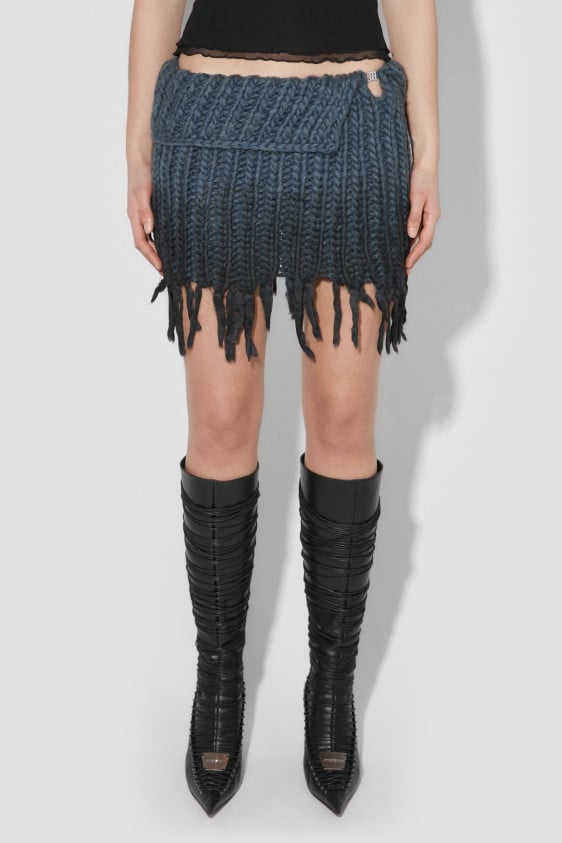Coated Bulky Knitted Mini Skirt