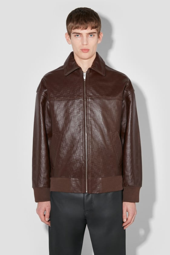 Monogram Embossed Bandit Leather Jacket Brown