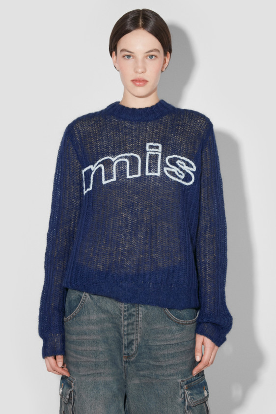Unbrushed Mohair Open Knit Navy