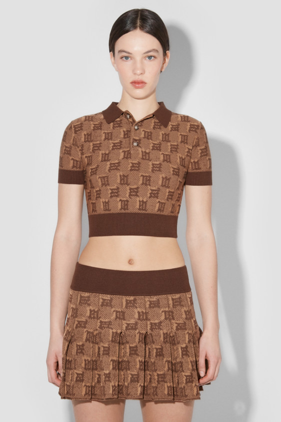 Knitted Monogram Polo Top Brown