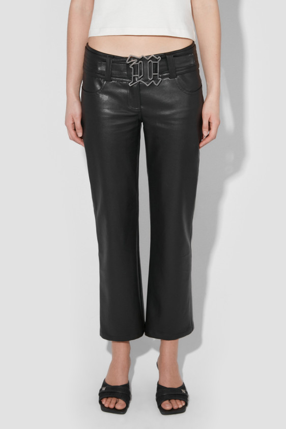 Matte Faux Leather Low Rise Trousers Faded Black