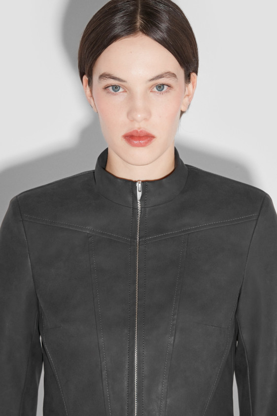 Faded Faux Leather Jacket Black
