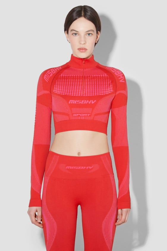 Sport Europa Cropped Quarter-Zip Longsleeve Coral Red