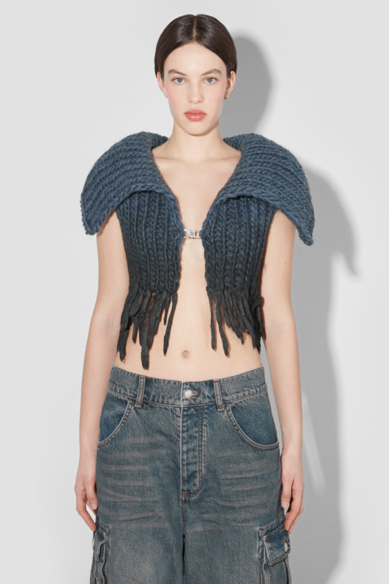 Coated Bulky Knitted Top Denim Blue