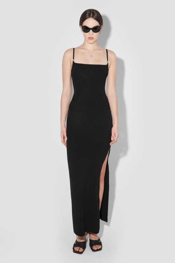 Knitted Seamless Maxi Dress With Slit Black