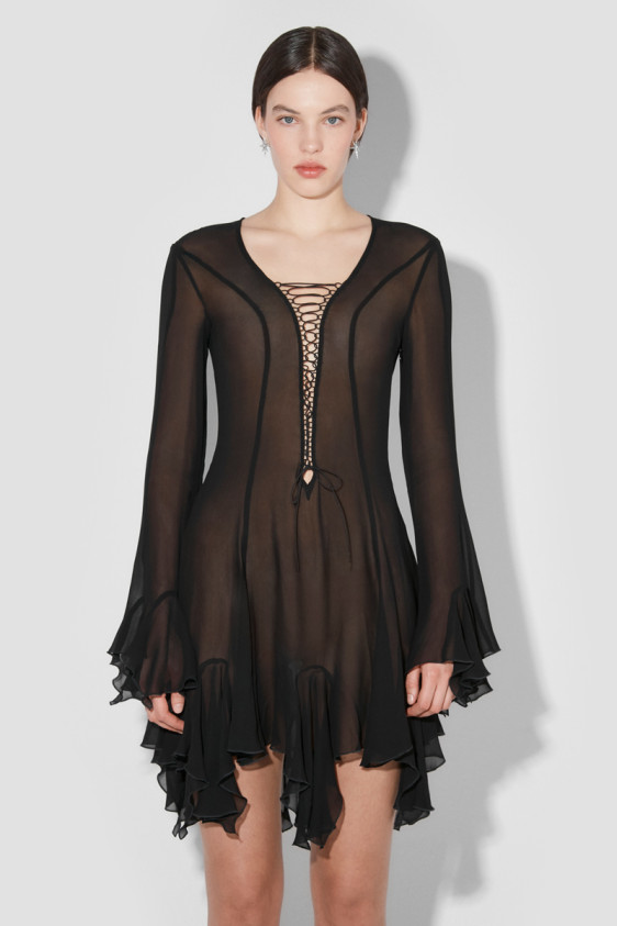 Laced Chiffon Mini Dress Black