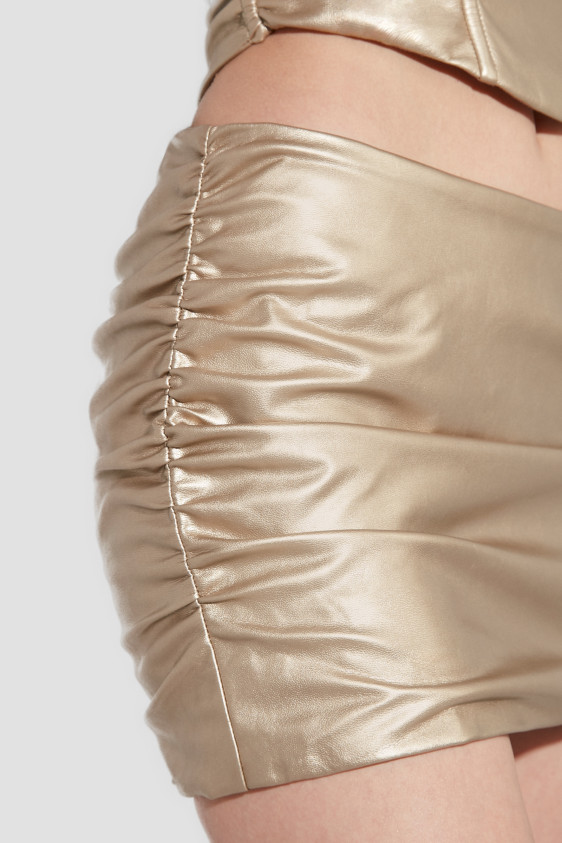 Ruched Faux Leather Mini Skirt Gold
