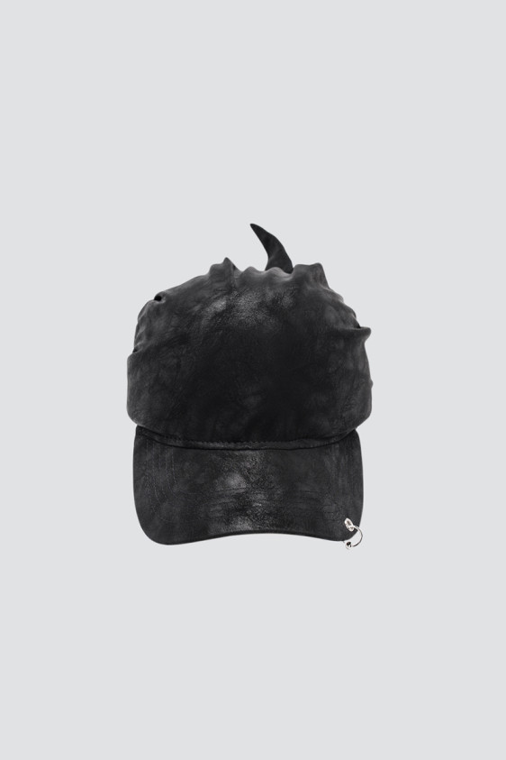 Scarf Hat Faded Faux Leather Black
