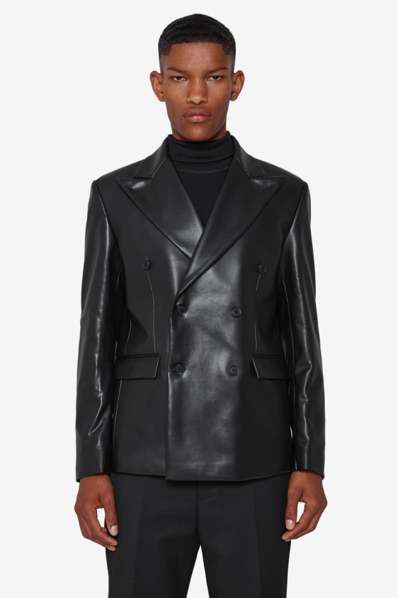 Vegan Leather Double Breasted Blazer
