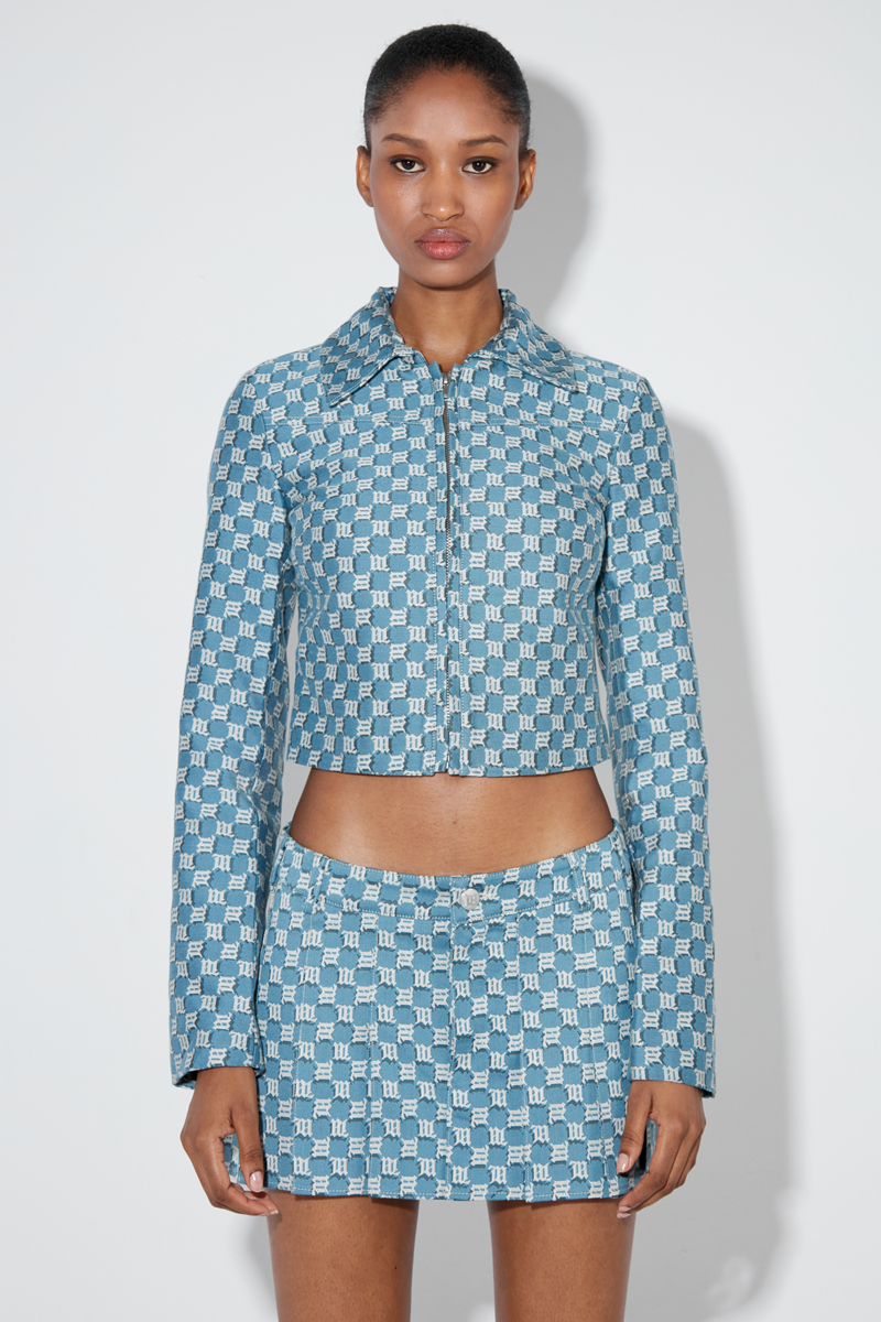 Louis Vuitton Monogram Jacquard Zip-Up Mini Skirt Navy. Size 40