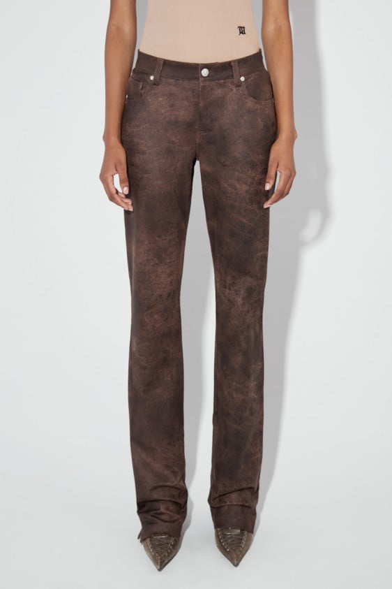 Cracked Faux Leathers Trousers Brown