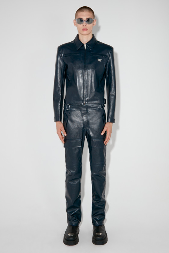 Moto Faux Leather Trousers Midnight Blue
