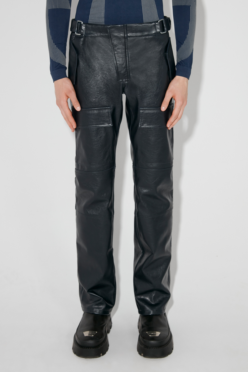 Men's Faux Leather Zipper Trousers With Pockets