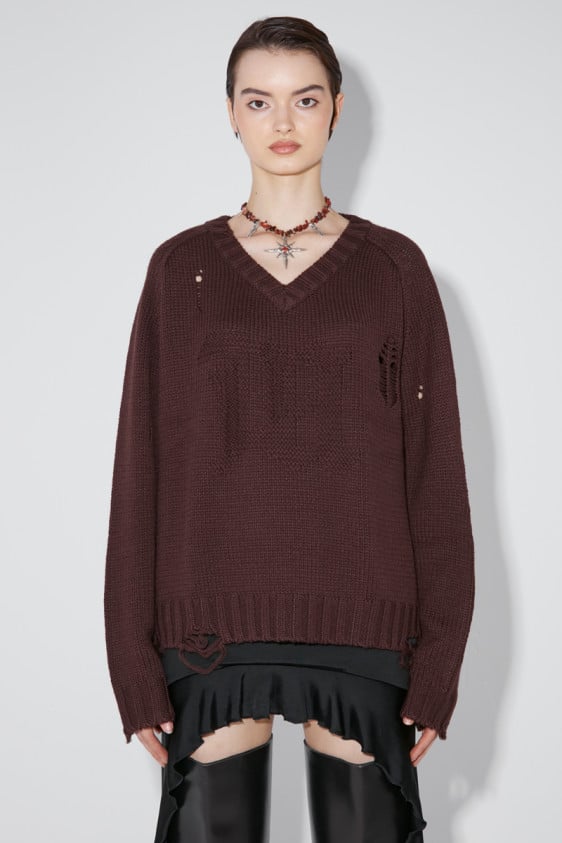 Distressed Knit Brown